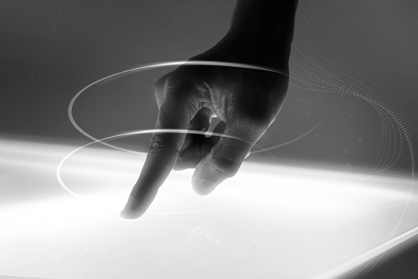 Hand using virtual screen advanced technology digital remix